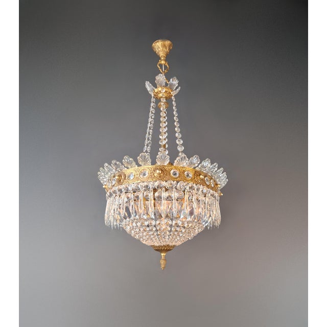 Antique Oval Empire Style Crystal Chandelier Brass Neoclassical Light Restored For Sale - Image 12 of 15