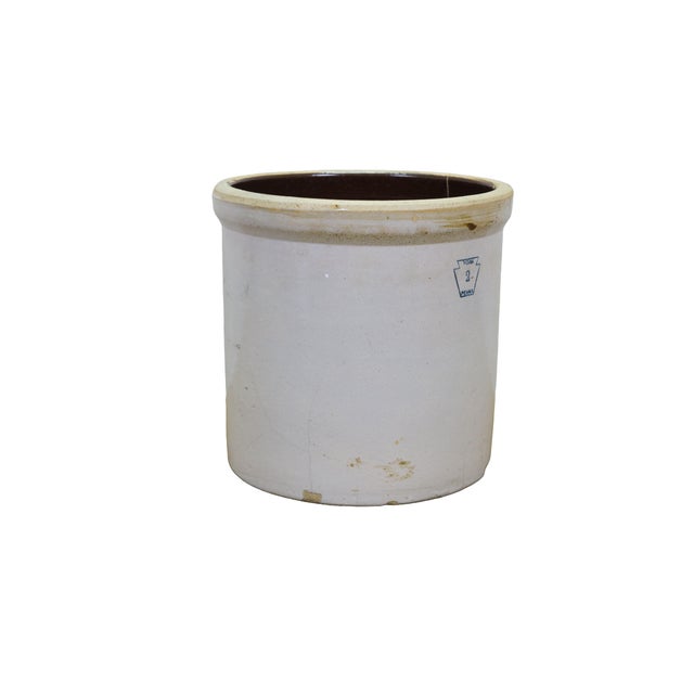 Farmhouse Primitive Antique Old York Pottery Early Pfaltzgraff 2 Gallon Stoneware Crock For Sale - Image 3 of 13