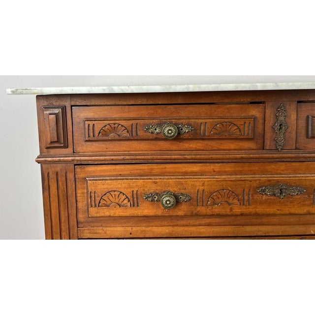 Chest of Drawers Antique French Walnut Marble Top Five Drawer Cabinet Lot 6449 For Sale - Image 5 of 18