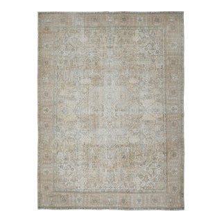 1970s Vintage Persian Handmade Wool Cotton Beige Area Rug For Sale