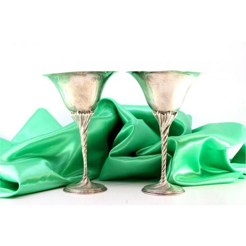 Metal Silver Cups with High Stems and Twists on Circular Bases, Set of 2 For Sale - Image 7 of 7