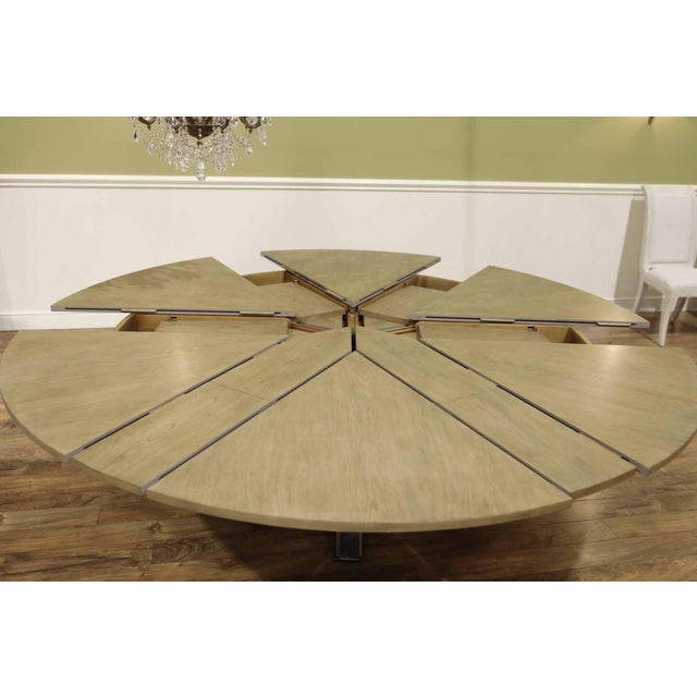 Transitional Round Expandable Jupe Dining Table in Natural Sand Color Finish For Sale - Image 3 of 12