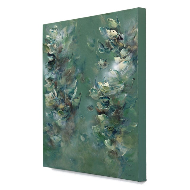 Healing Forest - Abstract Green Tone Textural Floral Acrylic Canvas Painting Original Artwork by Ve Boisvert For Sale In Los Angeles - Image 6 of 9