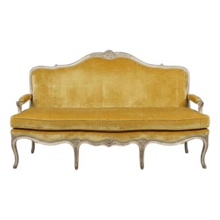 Early 20th-C. French Louis XV Style Painted Canapé Settee or Sofa in Velvet For Sale