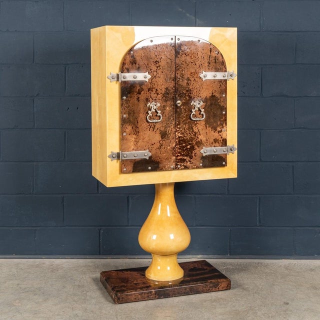 Vintage Italian Goatskin Bar Cabinet on Pedestal Base by Aldo Tura, 1960 For Sale - Image 6 of 18