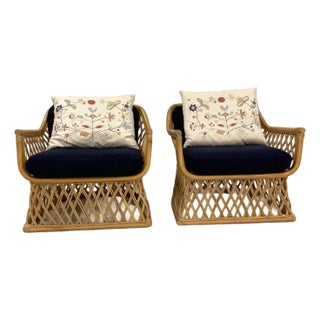 Vintage Rattan Club Chairs For Sale