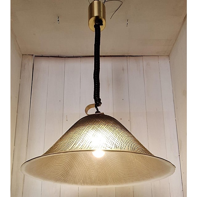 1970s Vintage Ceiling Lamp with Tinted Relief Glass Shade from Peill & Putzler, 1970s For Sale - Image 5 of 9