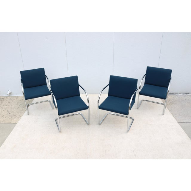Ludwig Mies Van Der Rohe Brno Tubular Chairs in Royal Blue Fabric by Gordon - Set of 4 For Sale In New York - Image 6 of 18