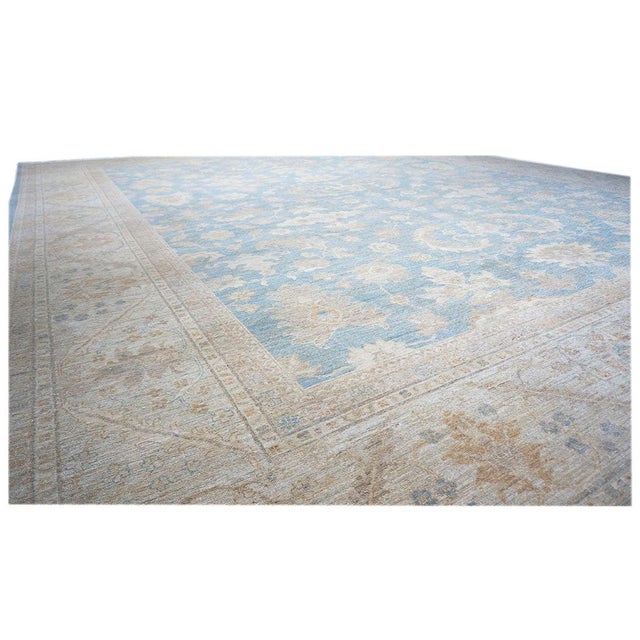 Afghan Oushak Wool 12x15 Blue & Ivory Handmade Area Rug #1142741 For Sale - Image 9 of 11