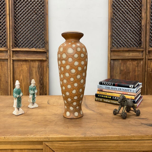 Orange Sand Orange Textured Ceramic Lamp Base with White Polka Dots For Sale - Image 8 of 9