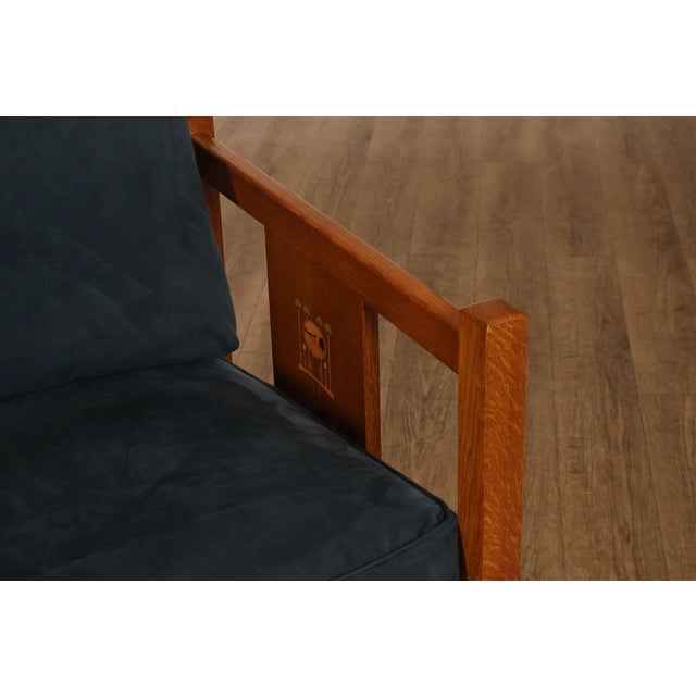 Wood Stickley Mission Harvey Ellis Pair Of Inlaid Cube Chairs For Sale - Image 7 of 18