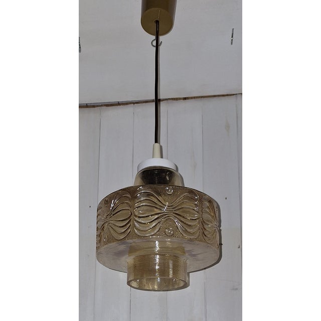Vintage Ceiling Lamp with Tinted Relief Glass Shade from Th-Leuchten, 1970s For Sale - Image 6 of 8