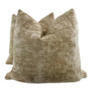 Linen Velvet in Light Gold 22" Pillows-A Pair For Sale