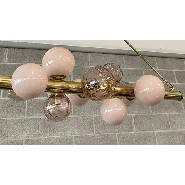 Mid-Century Murano Pink Glass and Brass Chandelier, 2000s For Sale - Image 4 of 10
