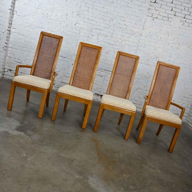 Wood Late 20th Century Modern Campaign Style Dining Chairs Light Wood & Cane by American of Martinsville, Set of 4 For Sale - Image 7 of 16