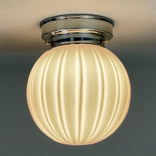 Art Deco Pink Frosted Glass and Chrome Globe Flush Mount, Sweden, 1940s For Sale - Image 11 of 13