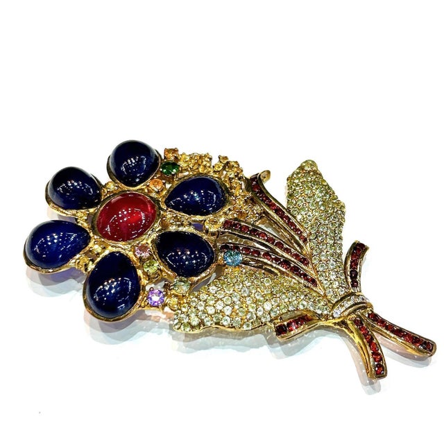 Bochic "Orient" Vintage Sapphire, Ruby & Multi Gem Brooch Set In 18K Gold & Silver Natural Ruby - 3 carat Natural...