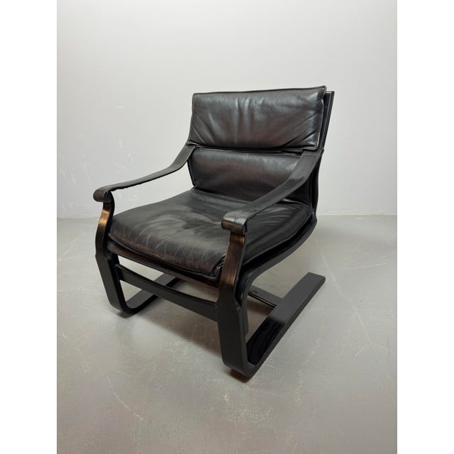Mid-Century Black Leather Armchairs with Black Lacquered Wooden Frames by Åke Fribytter for Nelo, Sweden, 1970s, Set of 2 For Sale - Image 13 of 13