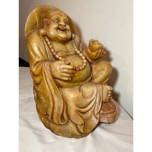 1960s Share Huge Vintage 55 Pound Chinese Buddha God Soapstone Stone Sculpture Statue Figure For Sale - Image 5 of 14