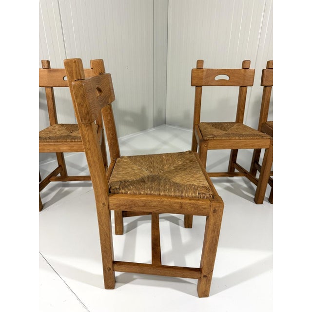 Rustic Blonde Oak Dining Chairs, 1960s, Set of 6 For Sale - Image 4 of 18
