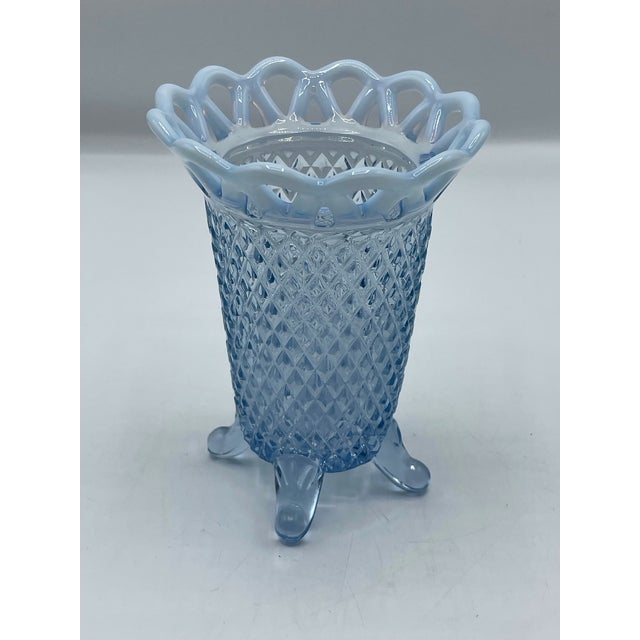 For your consideration, from Imperial Glass a diamond point design with a pretty lace edge and 4 footed vase. The vase is...