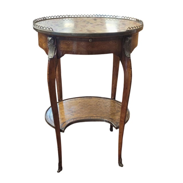 Fine Antique French Stone Top Marquetry Side Table For Sale - Image 15 of 15