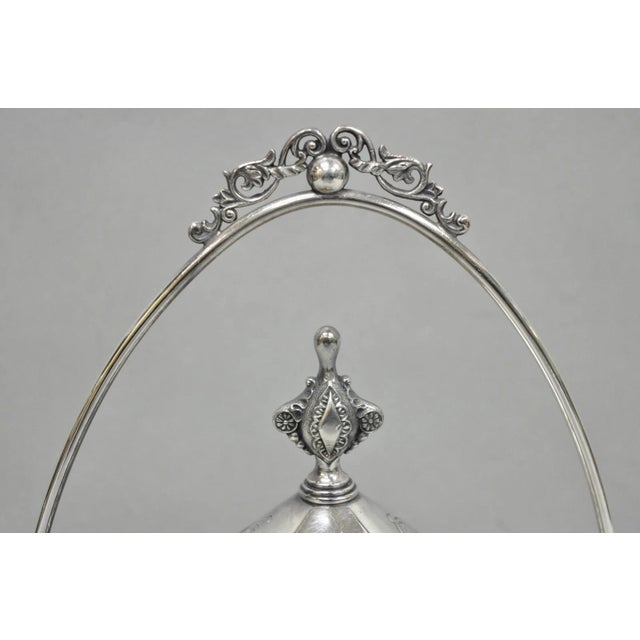 Art Nouveau Antique English Art Nouveau Silver Plated Covered Butter Serving Dish W / Birds For Sale - Image 3 of 15
