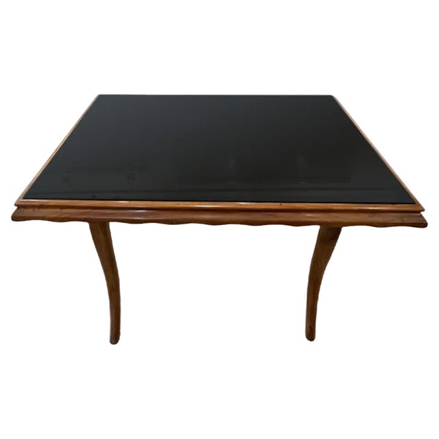 Low Italian Table with Black Glass Top, 1950s For Sale