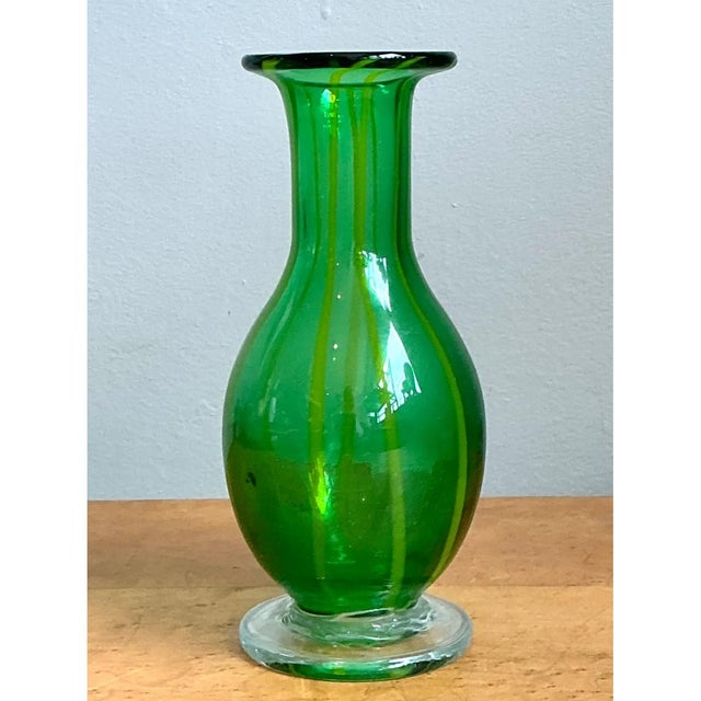 Vintage Italian Striped Green Glass Vase For Sale - Image 4 of 12