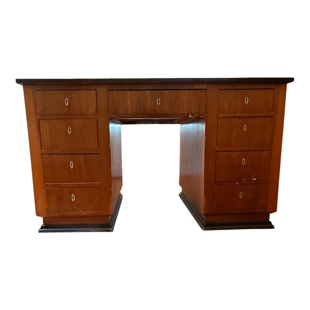 Italian 1930s Rationalist Desk With Glass Top and Bronze Hardware For Sale