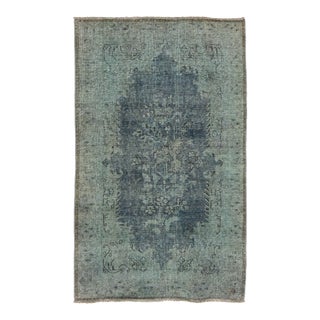 Handmade Persian Overdyed Wool Rug in Gray With Floral Design For Sale