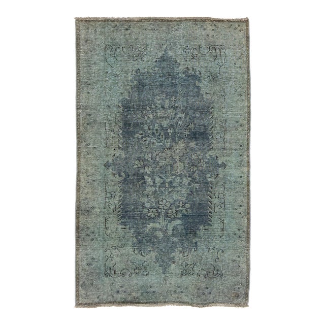 Handmade Persian Overdyed Wool Rug in Gray With Floral Design For Sale