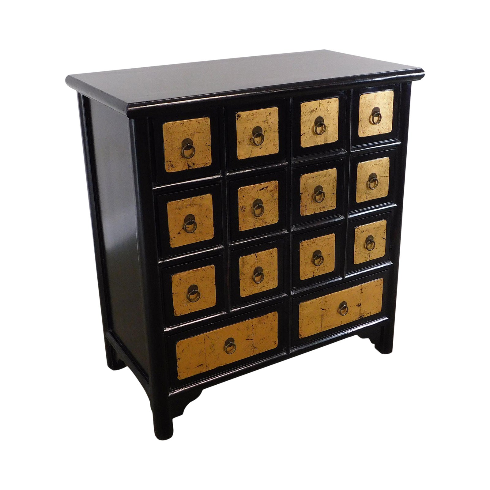 Asian Style Black and Gold Apothecary Cabinet Chest | Chairish