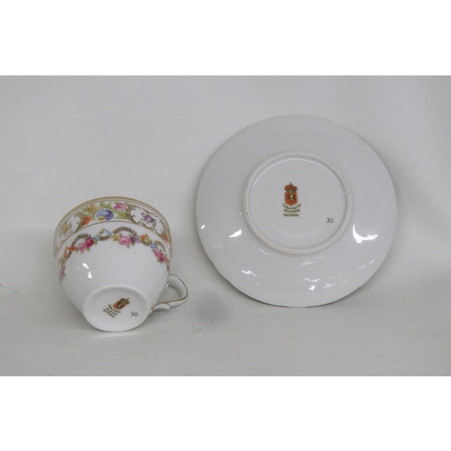 Eggshell Schumann Arzberg Germany Bone China Flowers Tea Cup and Saucer Set 4650b For Sale - Image 8 of 12