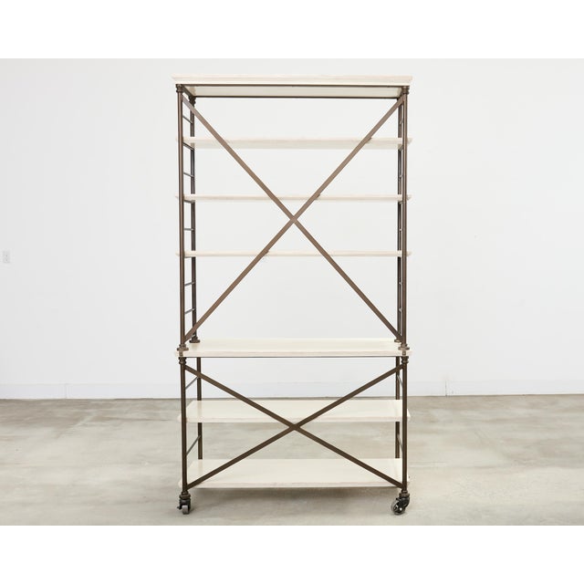 Industrial Style Bronzed Iron Rolling Bookcase Etagere by Suzanne Kasler For Sale - Image 18 of 18