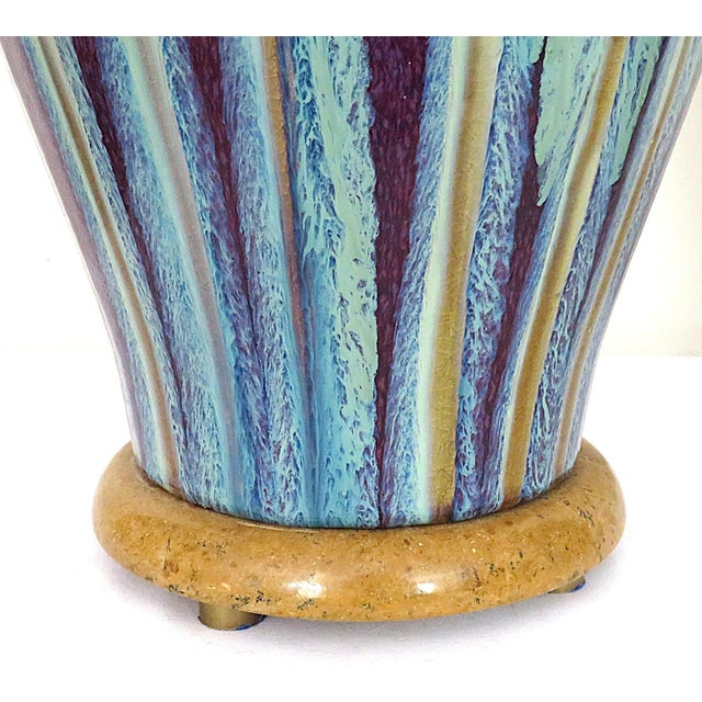 Mid-Century Modern Pair of Drip Glaze Ceramic Pottery Table Lamps For Sale - Image 3 of 5