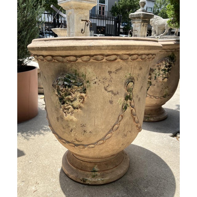 Pair of French Garden Pots From Anduze With Antiqued Patina, Mascarons and Swags For Sale - Image 16 of 16