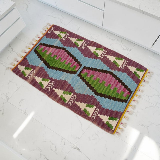 Farmhouse Handmade Rug Colorful Kilim Small Rug Entry Mat Doormat 2x3 Ft Approx For Sale - Image 3 of 10