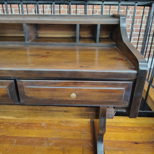 American Vintage Lancaster Solid Wood Writing Desk With Brass Hardware and Cubby Storage For Sale - Image 3 of 11