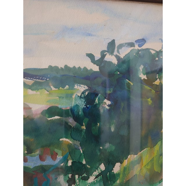 Abstract Vintage Abstract Expressionist Signed Landscape Watercolor Painting, Framed For Sale - Image 3 of 8