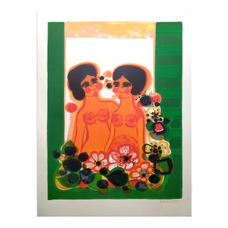 2 Women at the Window Lithograph by Frédéric Menguy, 1927 For Sale