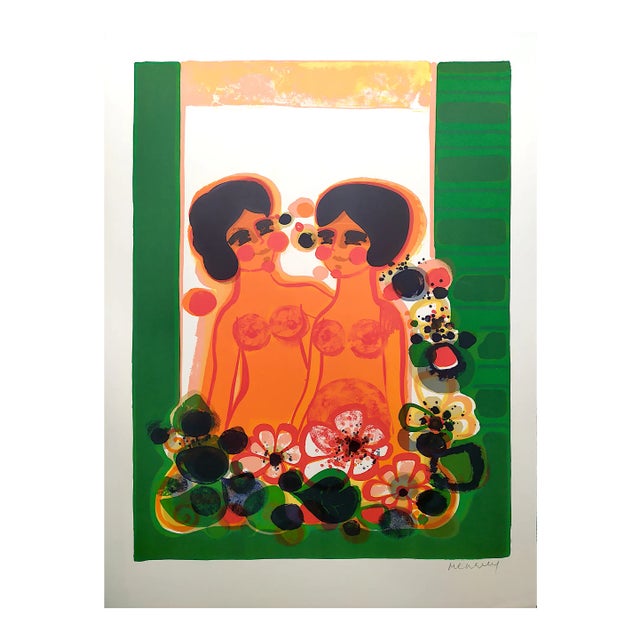 2 Women at the Window Lithograph by Frédéric Menguy, 1927 For Sale