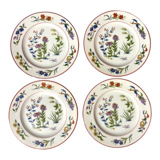 Vintage Boho Regency CHC Queen's Garden Floral Plates With Red Rim- Set of 4 For Sale