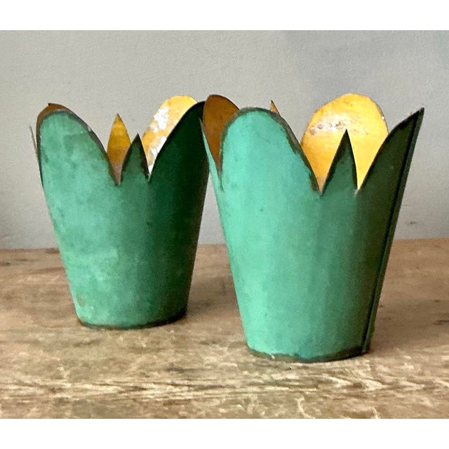 Vintage Boho Original Tole Cache Pots - A Pair For Sale - Image 4 of 10