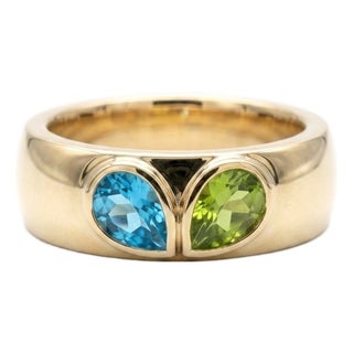Swiss Blue Topaz & Peridot Signet Ring | Toi Et Moi Dual Gemstone Ring Us 7 For Sale