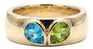Swiss Blue Topaz & Peridot Signet Ring | Toi Et Moi Dual Gemstone Ring Us 7
