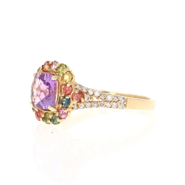 2020s 2.38 Carat Amethyst Sapphire Diamond Yellow Gold Cocktail Ring For Sale - Image 5 of 8
