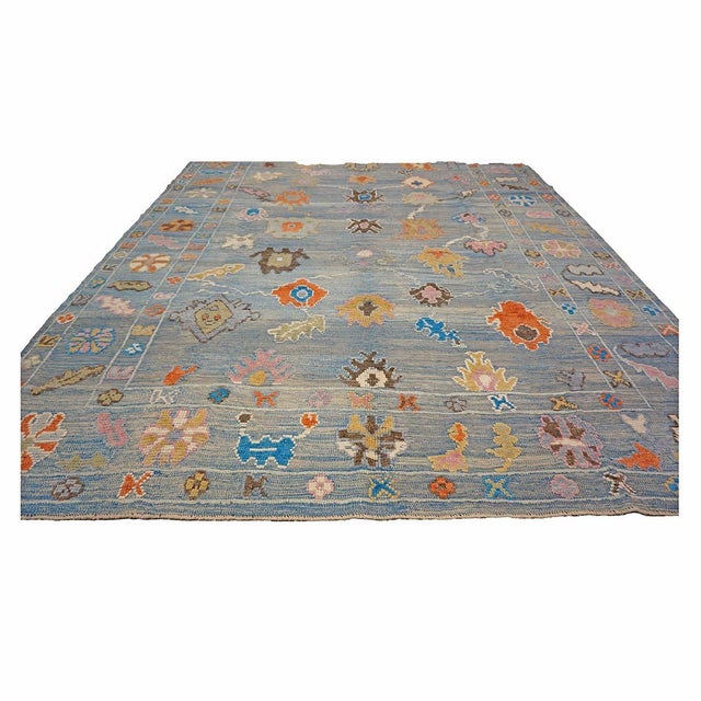 Traditional 21st Century Turkish Oushak 9x12 Gray, Orange & Slate Blue Handmade Area Rug #A.C.201 For Sale - Image 3 of 11