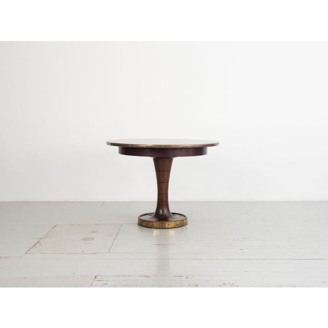 Round Ships Table in Dark Stained Wood with Brass Details by Gustavo Pulitzer-Finali, Italy, 1940s For Sale - Image 4 of 18