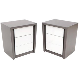 Tapered Shape Two Drawers Grey and White End Side Tables Nightstands - a Pair For Sale